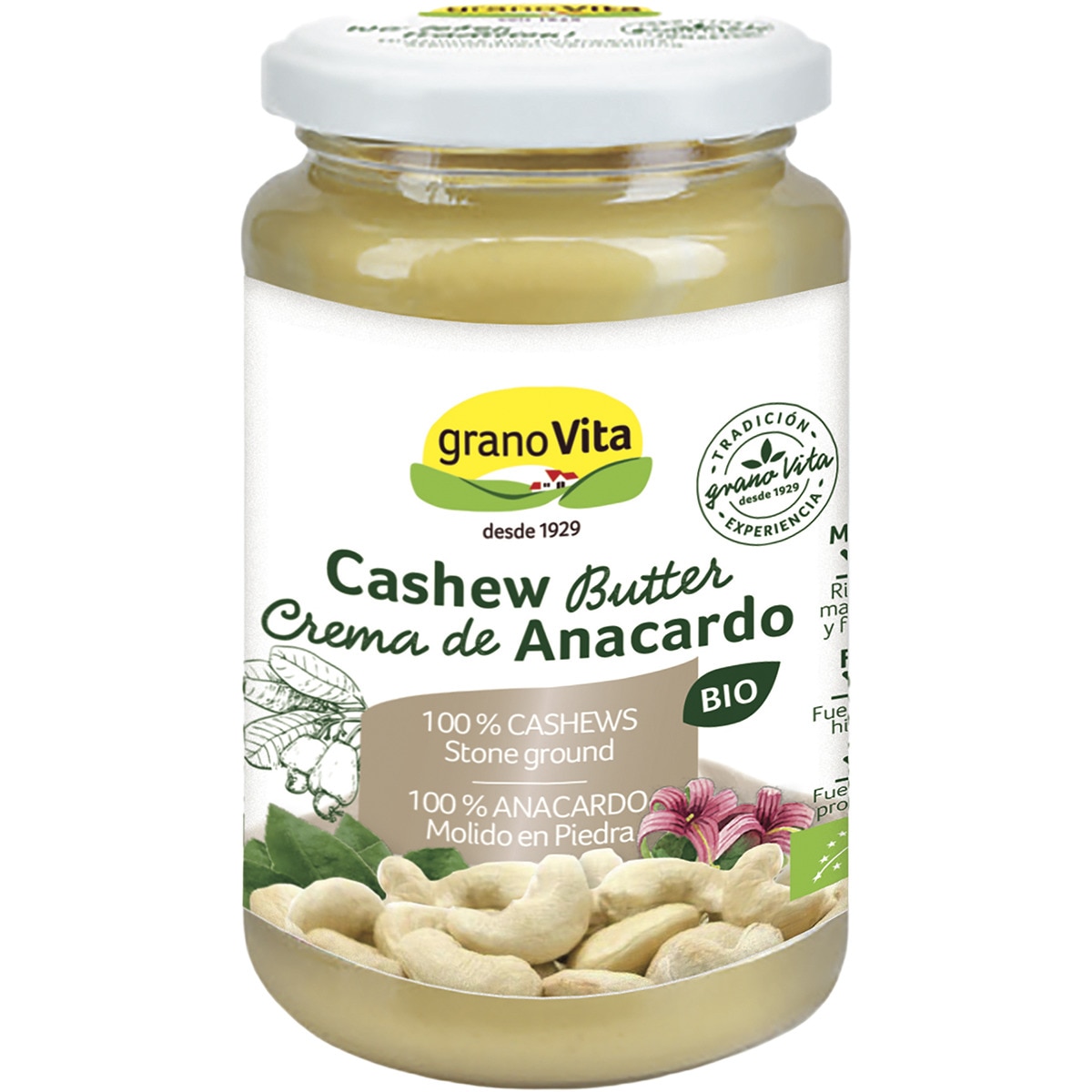 crema de anacardo ecológica sin gluten y sin aceite de palma tarro 350 g