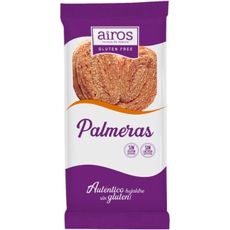 palmeras de masa hojaldrada sin gluten y sin lactosa 2 unidades estuche 60 g - Airos