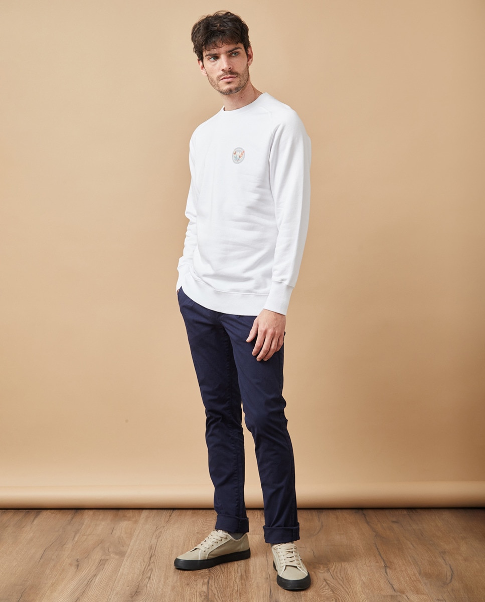 Sweatshirt Serigrafada sem Capuz Branco-4