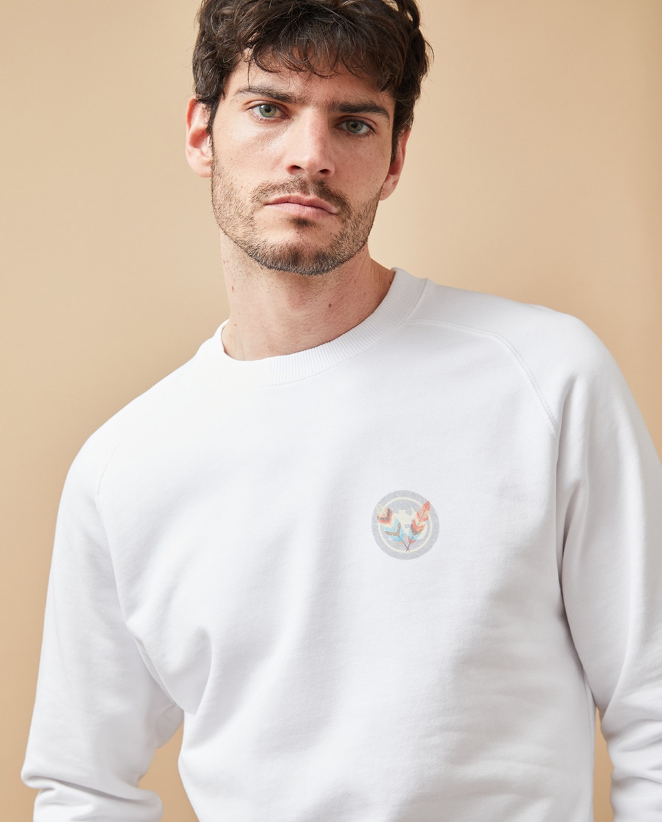 Sweatshirt Serigrafada sem Capuz Branco-3