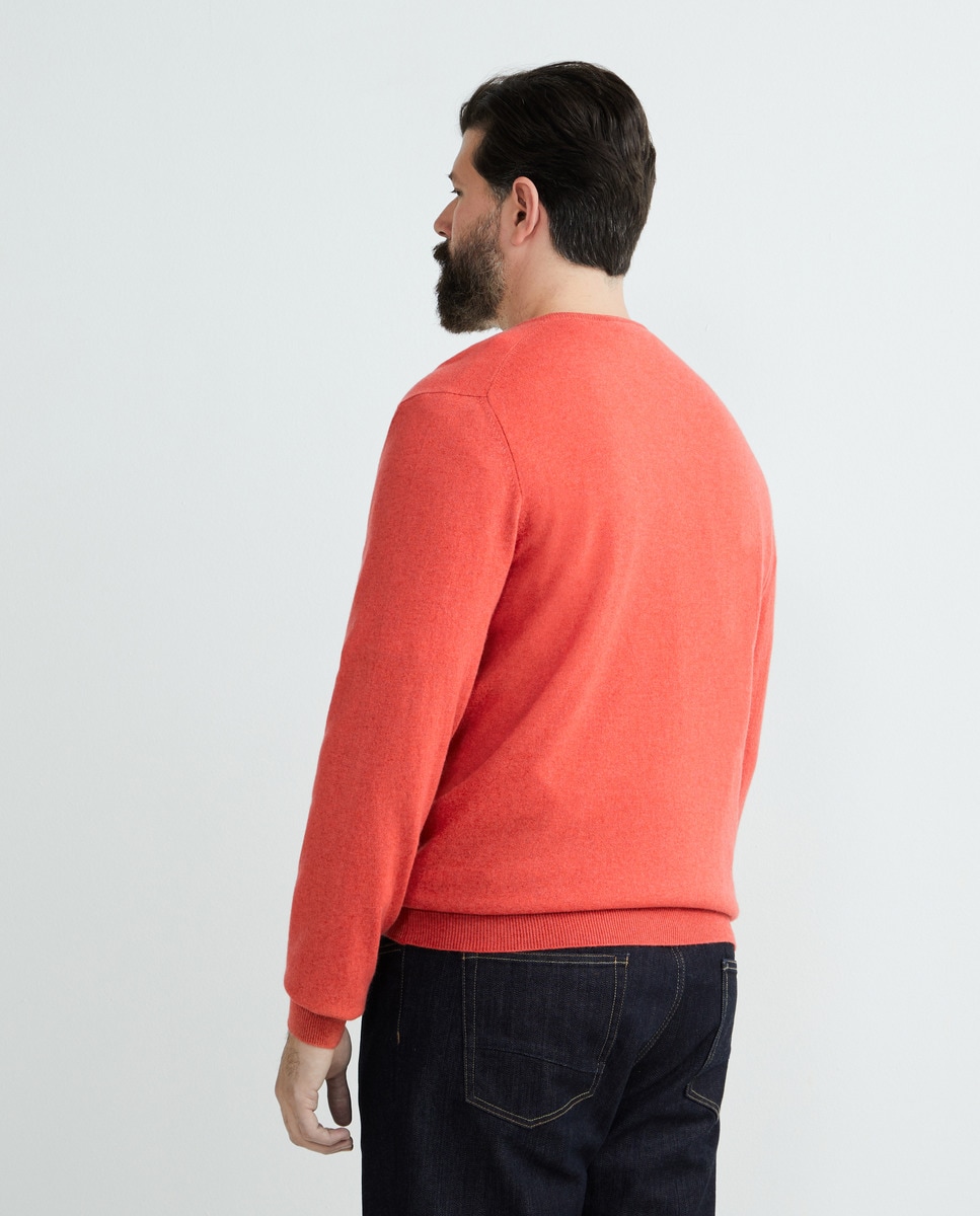 Camisola de Malha Tamanhos Grandes com Decote em Bico e em Lã e Caxemira Coral-3