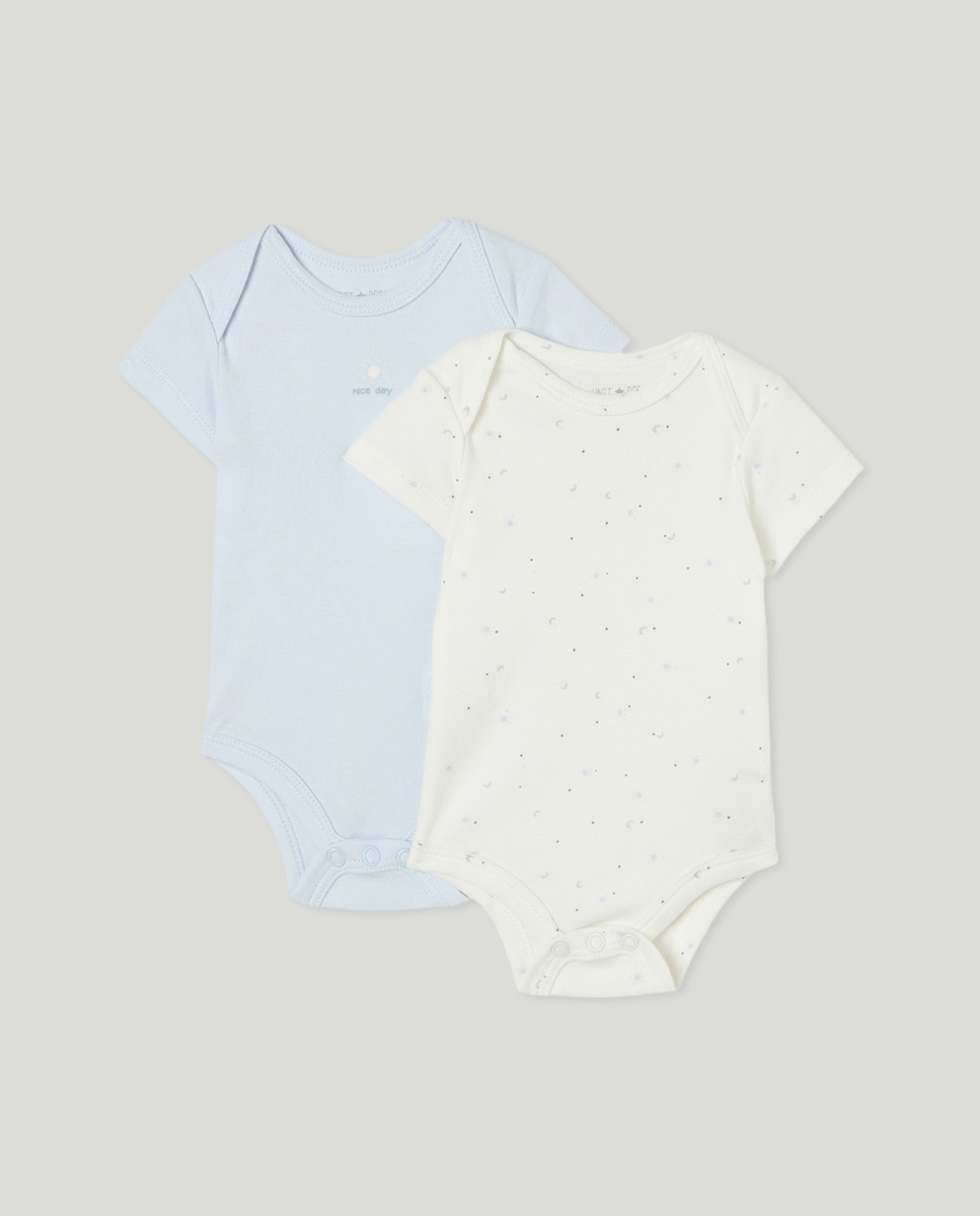 Pack 2 bodies cortos estampados de bebé Azul claro-1