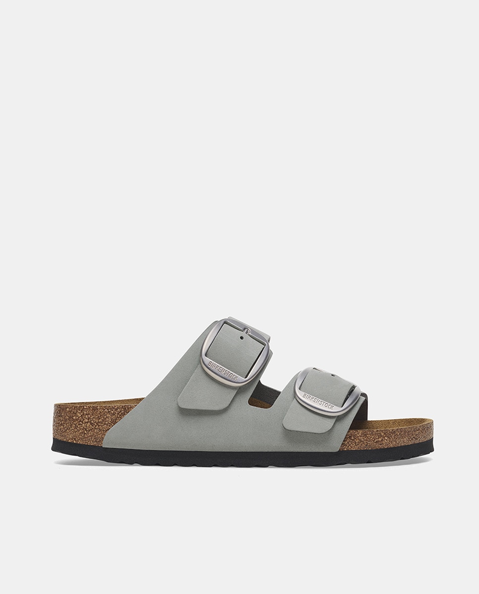 Sandálias Arizona em Pele Nobuck com Fivela Grande Verde-acinzentado-1