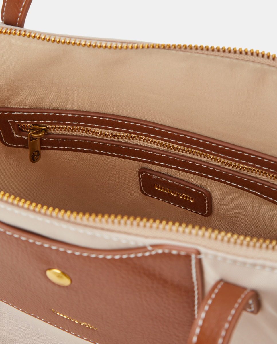 Mala Shopper de Nylon com Várias Alças Bege-3