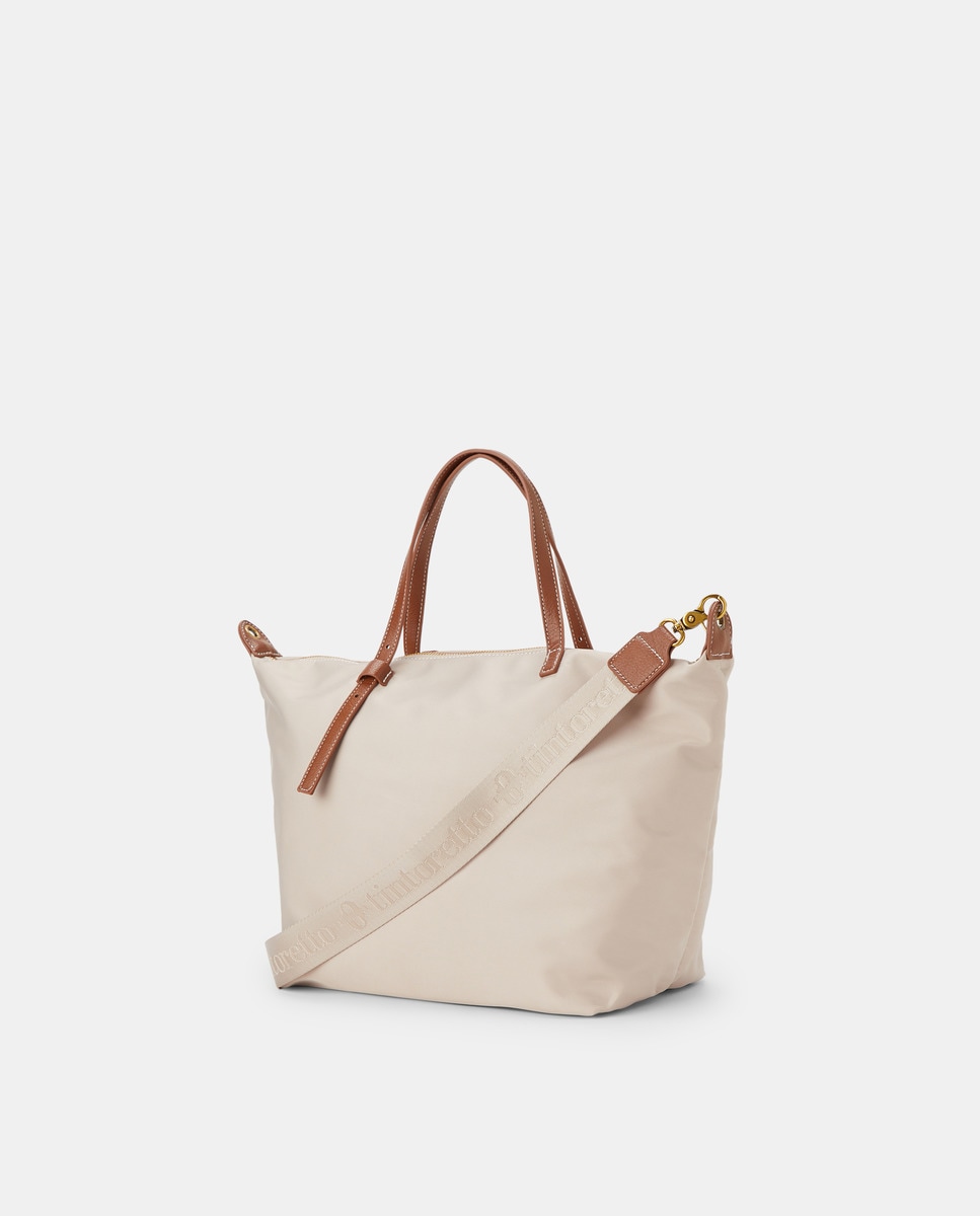 Mala Shopper de Nylon com Várias Alças Bege-2