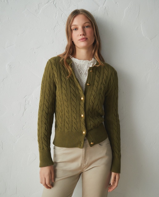 Imagem 0 de Cardigan de Malha com Aran e Manga Comprida