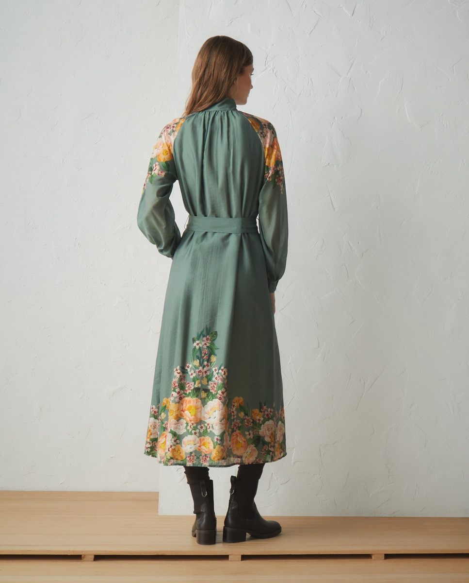 Vestido midi estampado Verde-3