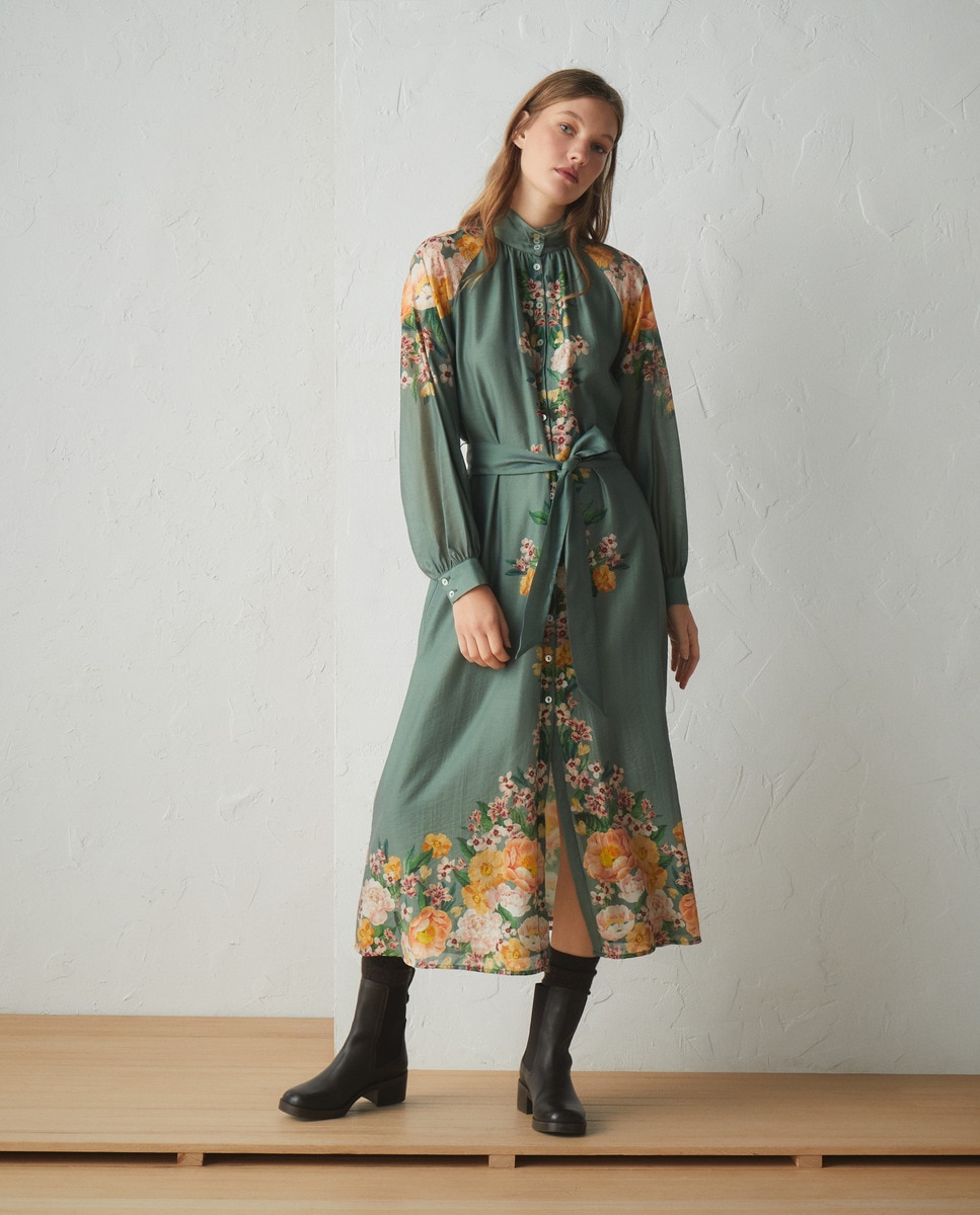 Vestido midi estampado Verde-2