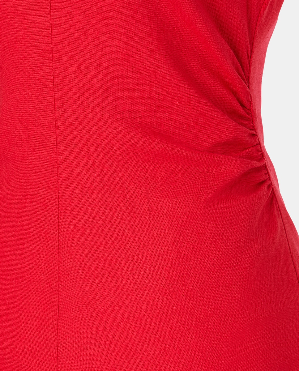 Vestido Curto de Linho sem Mangas Vermelho-5