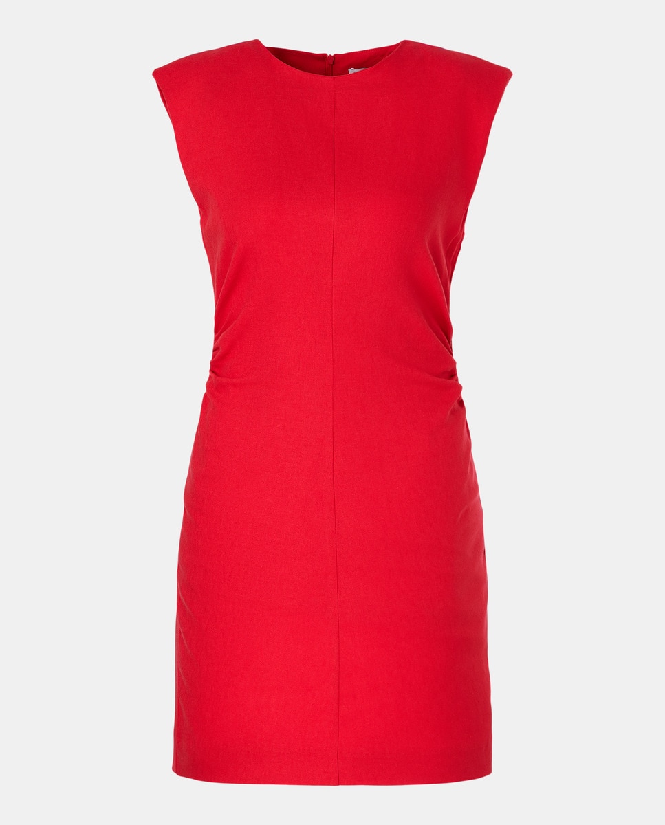 Vestido Curto de Linho sem Mangas Vermelho-4