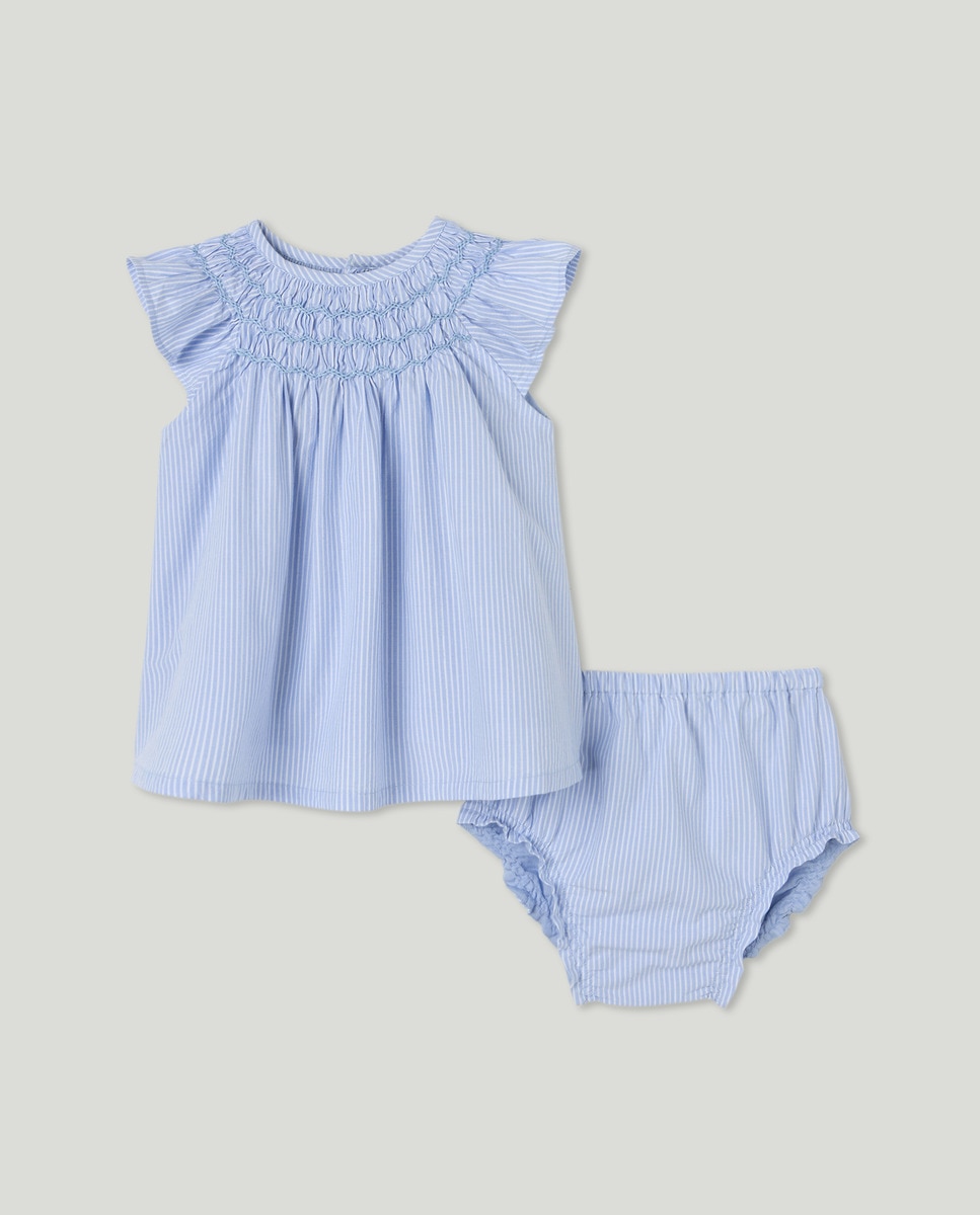 Vestido de Bebé com Estampado às Riscas Azul-1