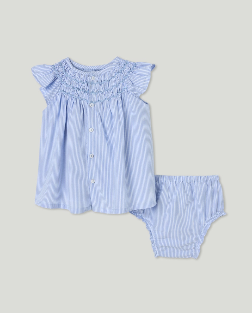 Vestido de Bebé com Estampado às Riscas Azul-2