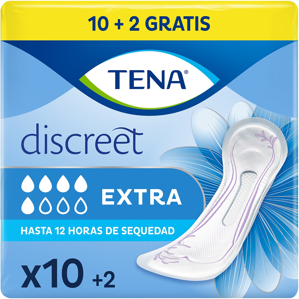 Discreet compresa de incontinencia extra bolsa 10 unidades + 2 unidades gratis