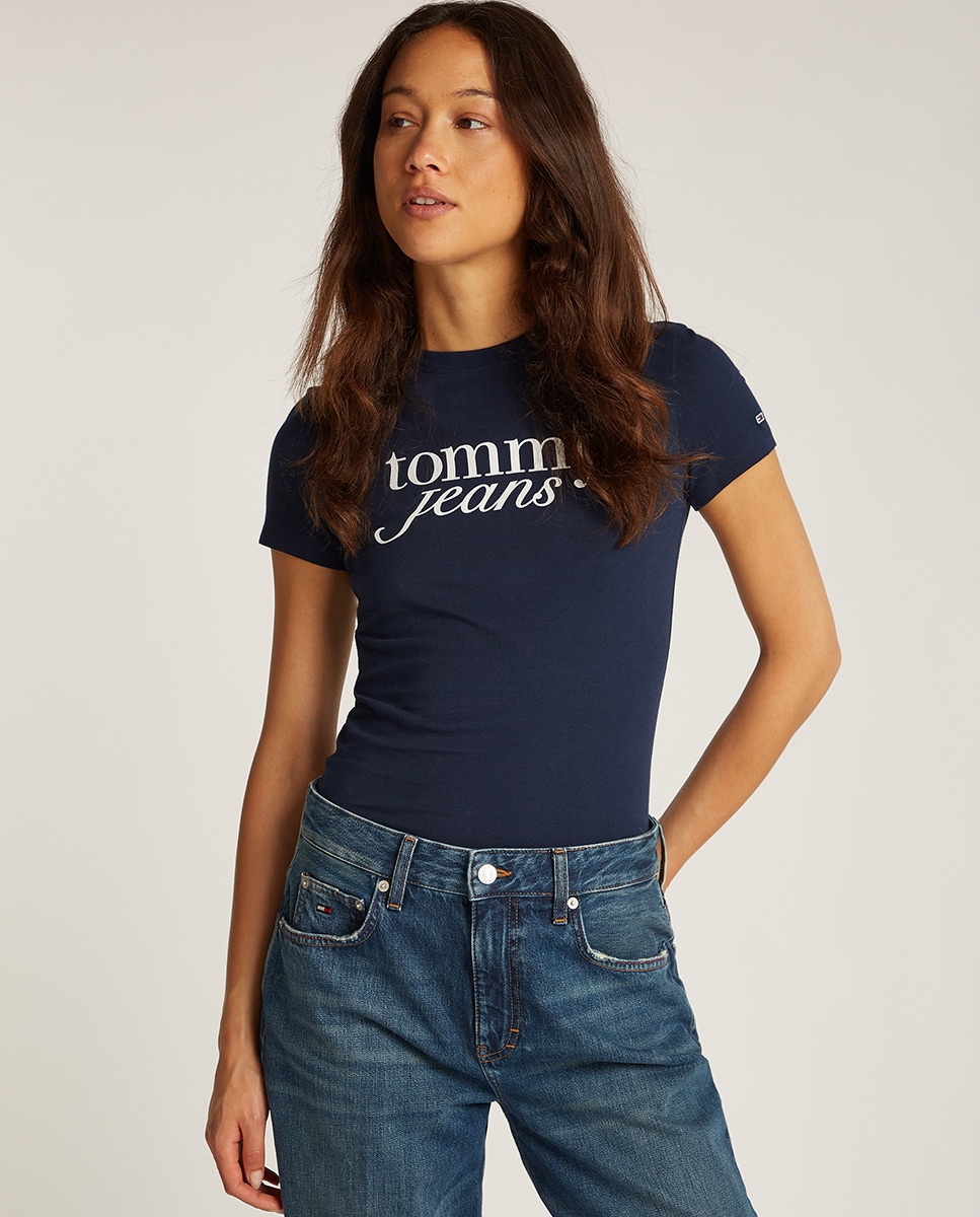 T-shirt Slim Fit com Logótipo Azul-marinho-1