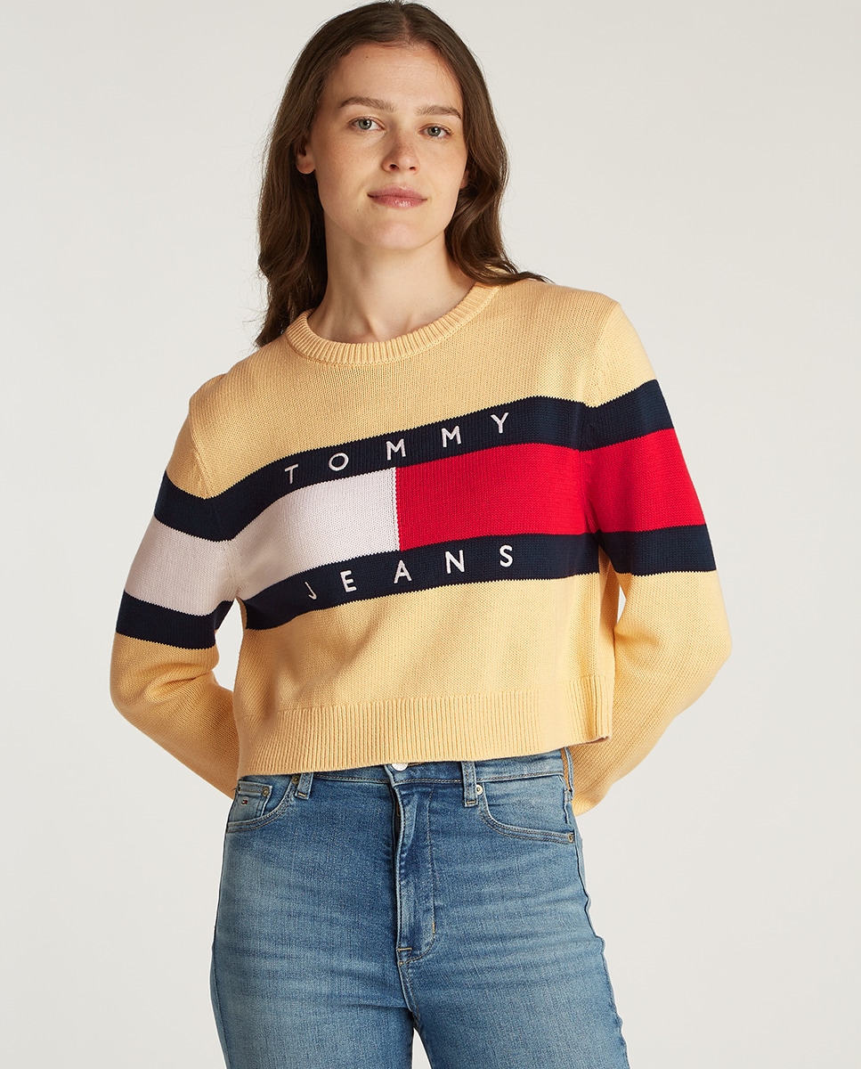 Camisola de Malha de Decote Redondo e Silhueta Relaxed Amarelo-1