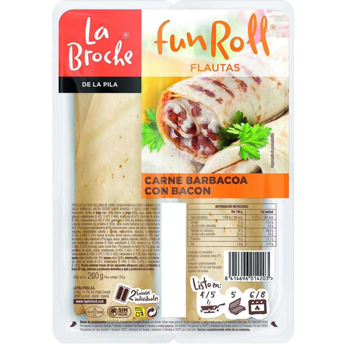 Fun Roll flautas de carne barbacoa con bacon 2 unidades envase 260 g