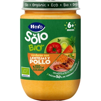 tarrito de verduras de la huerta con pollo y arroz ecológico y sin gluten desde 6 meses tarrito 190 g - Hero Solo
