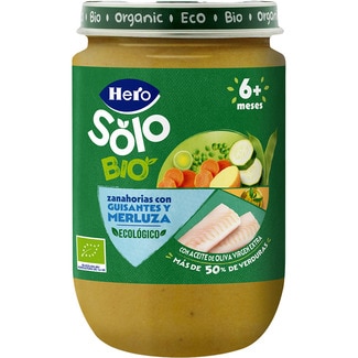 tarrito de zanahoria, guisantes y merluza ecológico desde 6 meses tarro 190 g - Hero Solo