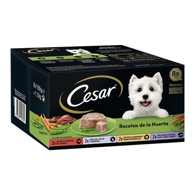 Imagen 0 de Comida húmeda para perros adultos Cesar Recetas de la Huerta gelatina carne 8 x 150 g