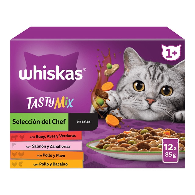 Imagen 0 de Comida húmeda para gatos adultos +1 año Whiskas Tasty Mix Selección del Chef en salsa