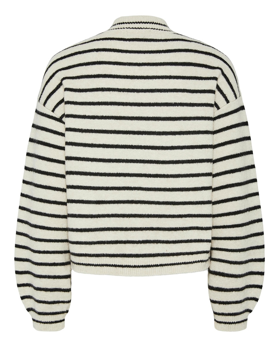 Camisola de Malha às Riscas com Gola Fechada Preto-6