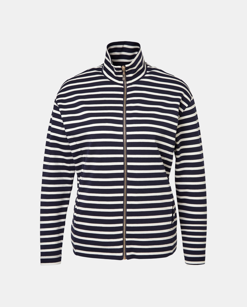 Sweatshirt às Riscas com Fecho de Correr Azul-4
