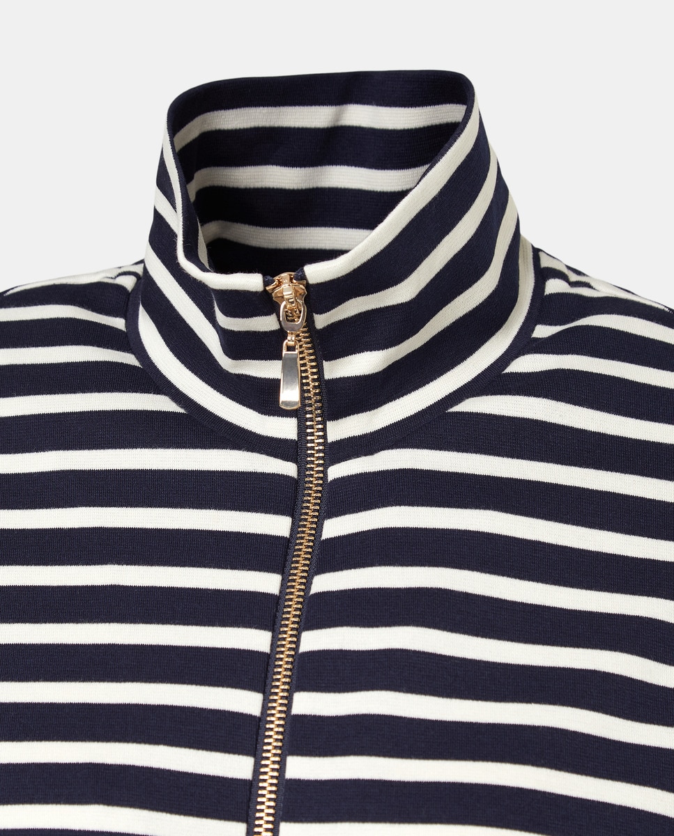 Sweatshirt às Riscas com Fecho de Correr Azul-5