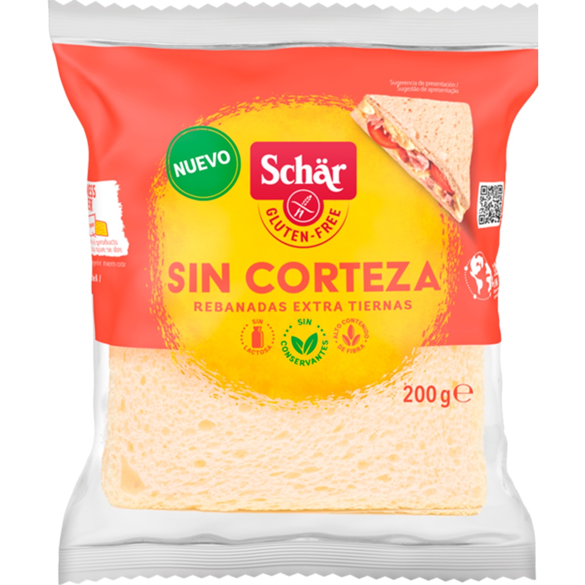 Pão de Forma sem Côdea sem Glúten embalagem 200 g