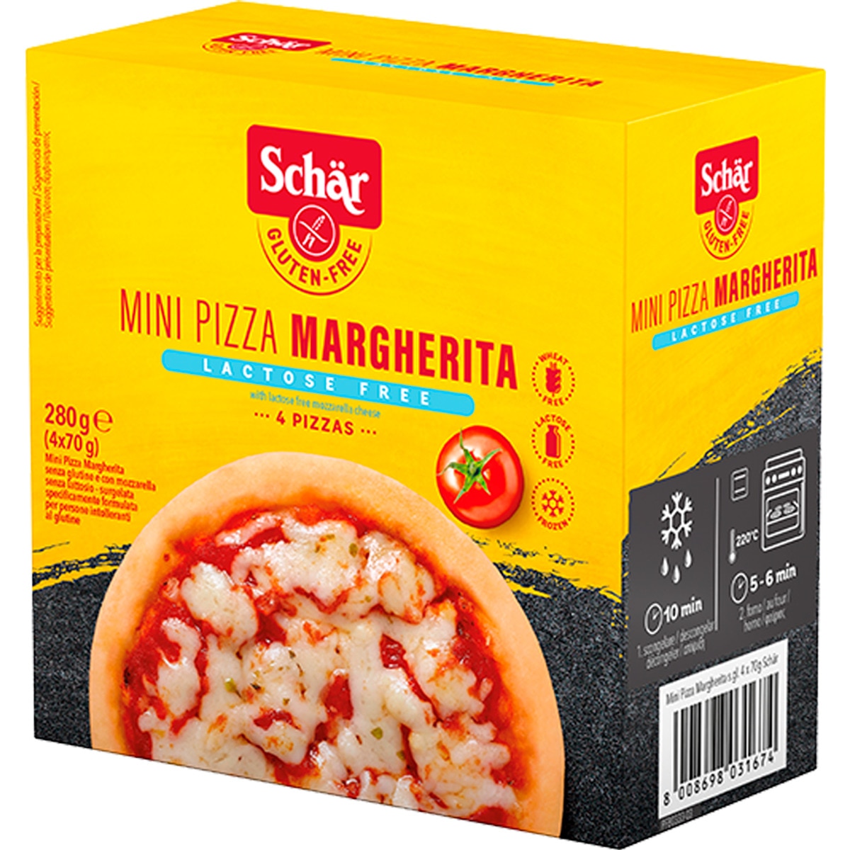 Mini Pizza Congeladas Margarita sem Glúten embalagem 280 g