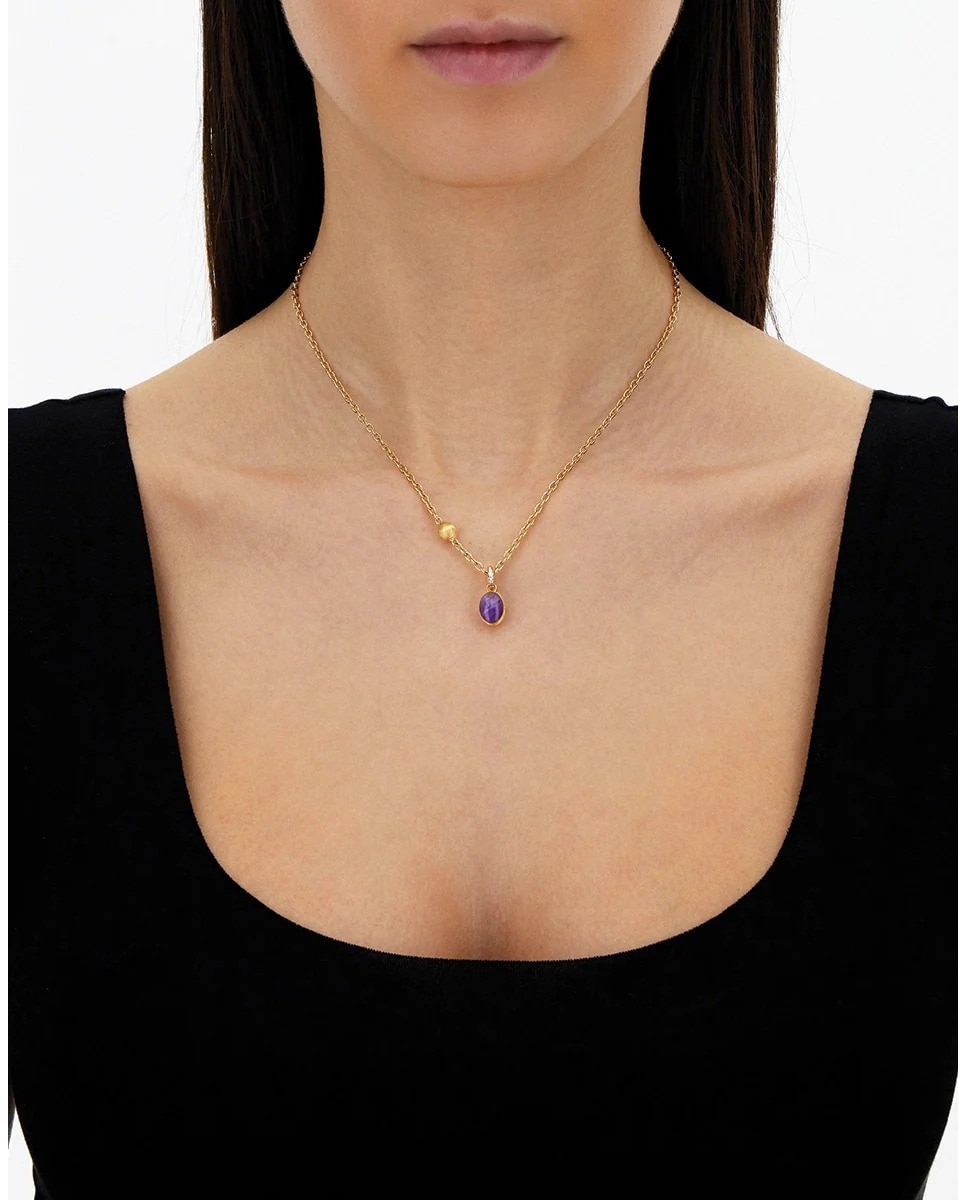 Pendente Violetta "Boules" em ouro, diamantes, lepidolite e madrepérola 3