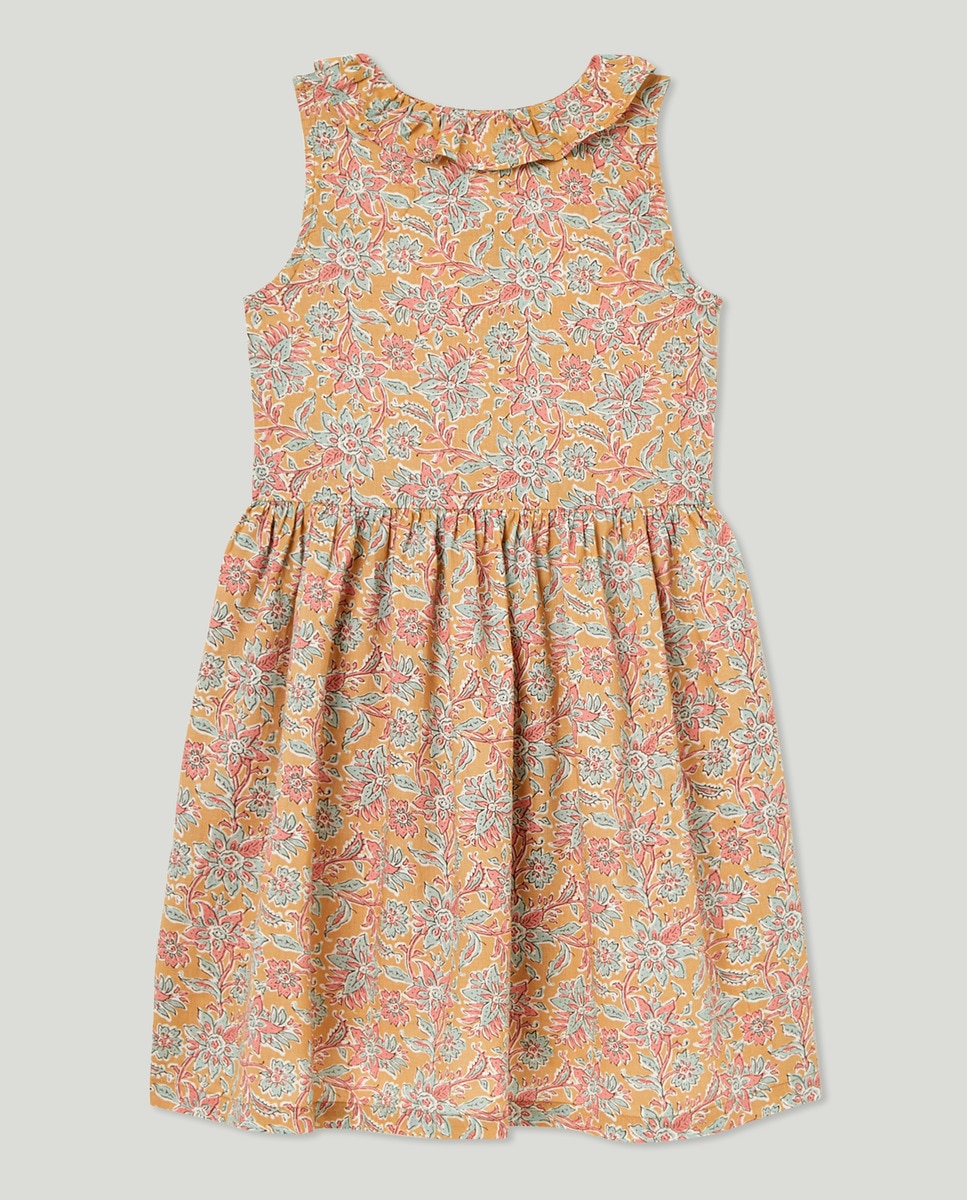 Vestido niña estampado con botones Mostaza-2