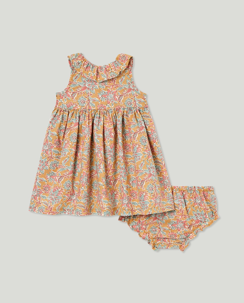 Vestido bebé niña con botones Mostaza-2