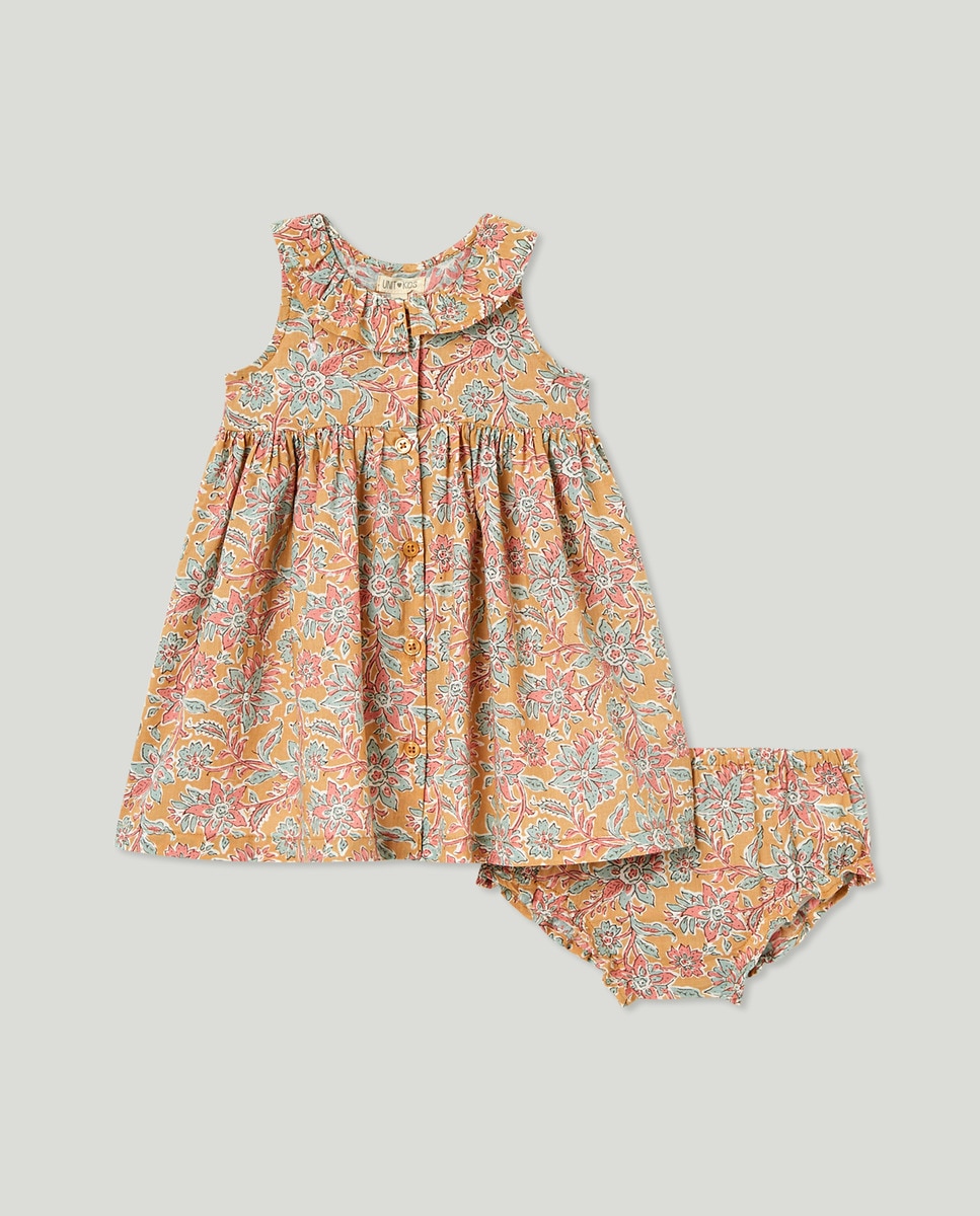 Vestido bebé niña con botones Mostaza-1