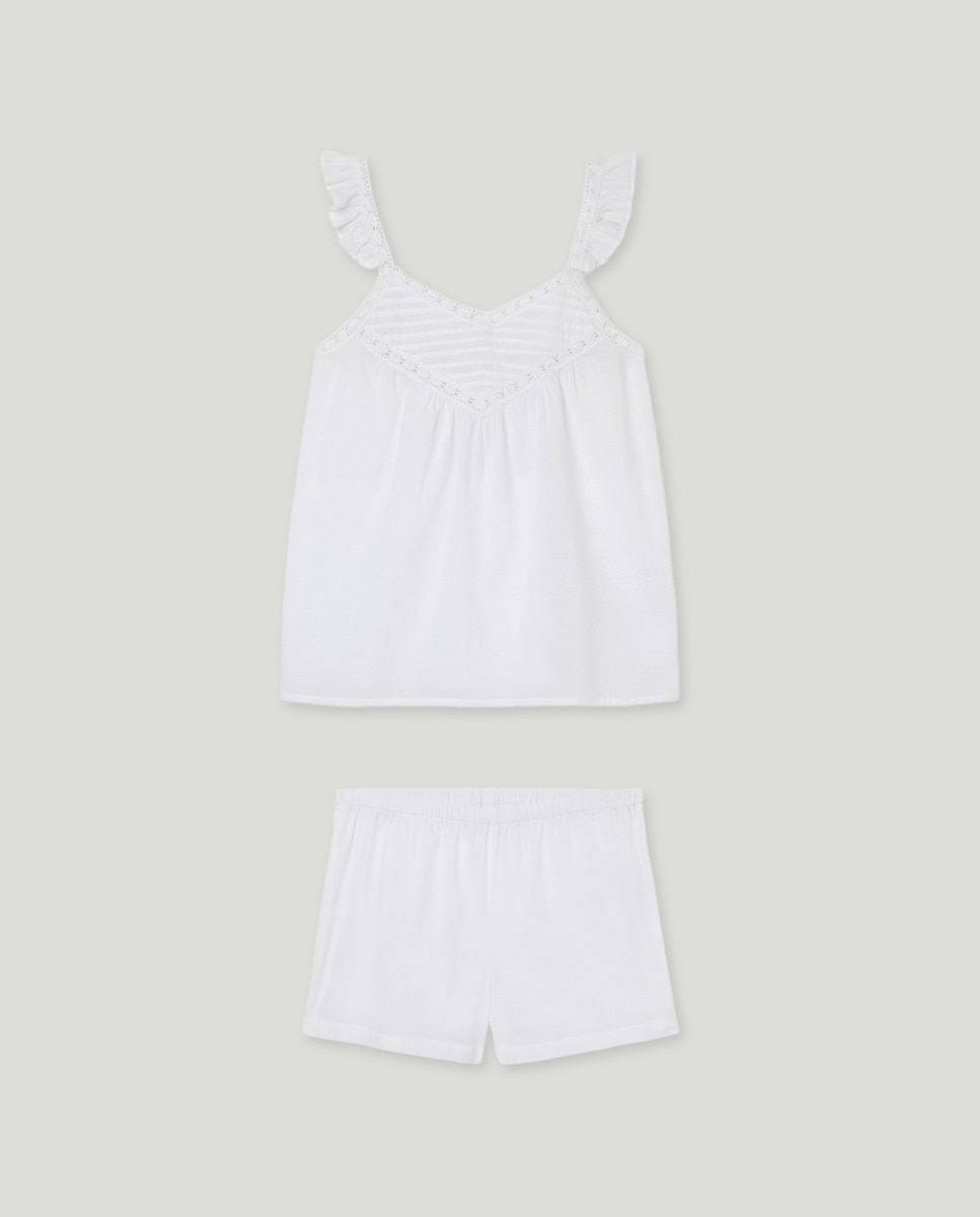 Pijama de mujer con pechera de encaje Blanco-3