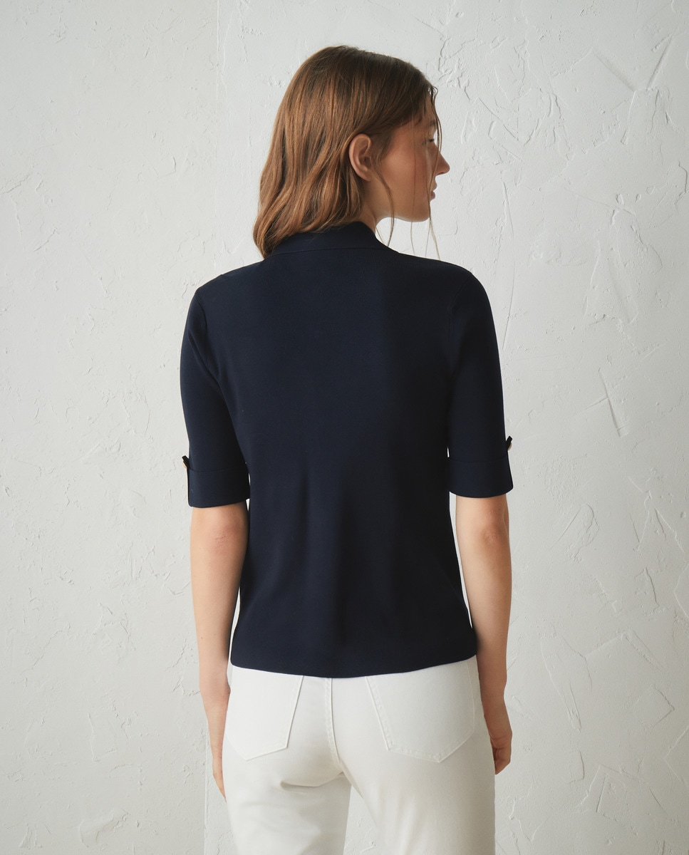 Camisola de Malha com Colarinho de Polo e Manga Curta Azul-marinho-3