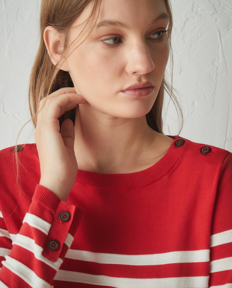 Camisola de Malha com Manga Comprida e Decote à Barco Vermelho-3