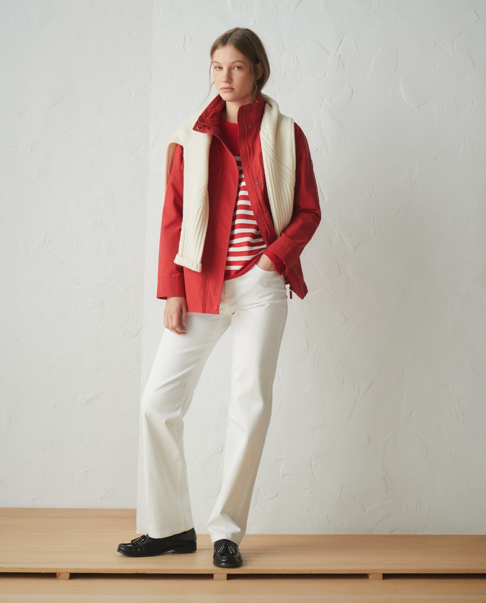 Camisola de Malha com Manga Comprida e Decote à Barco Vermelho-2