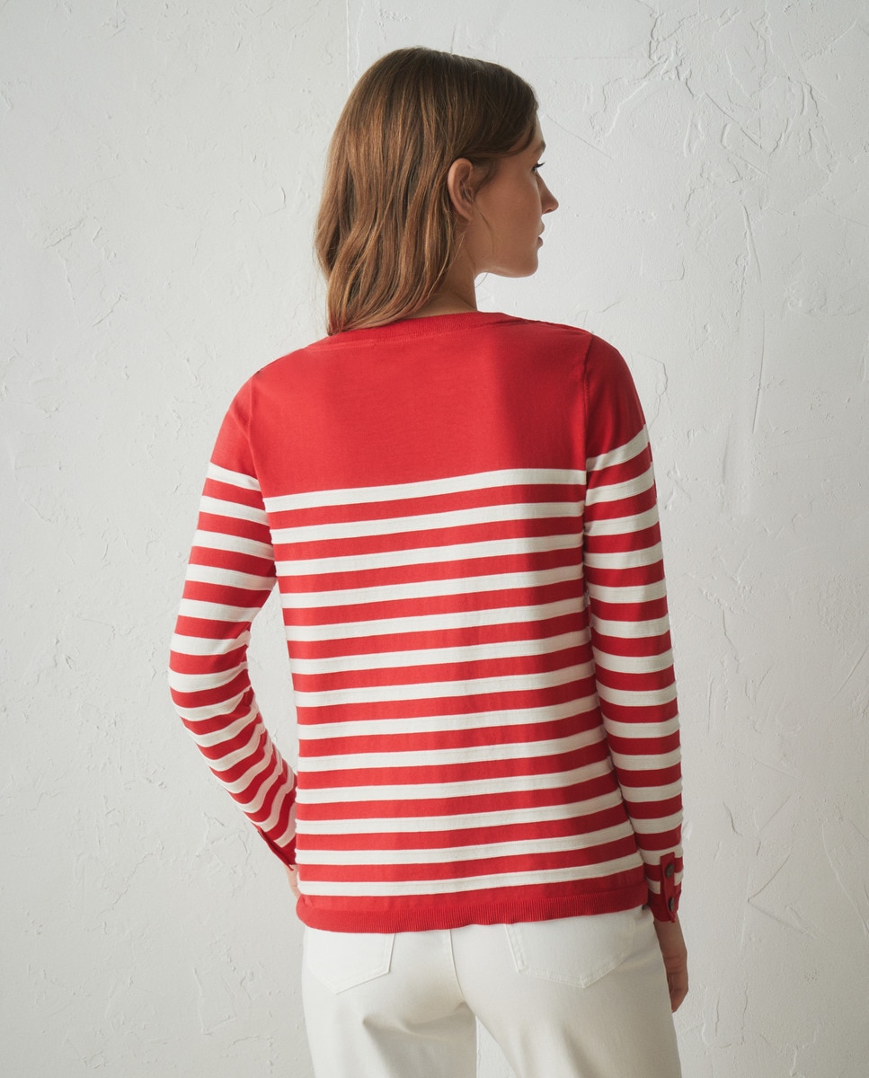 Camisola de Malha com Manga Comprida e Decote à Barco Vermelho-6
