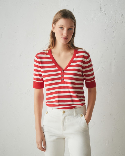 Imagen 0 de Jersey de manga corta de mujer cuello pico