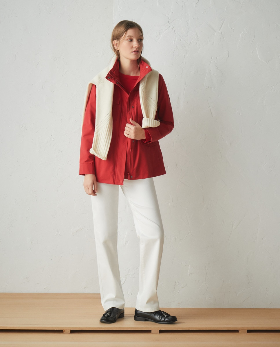 Parka Curta Básica com Capuz 600 Vermelho-6