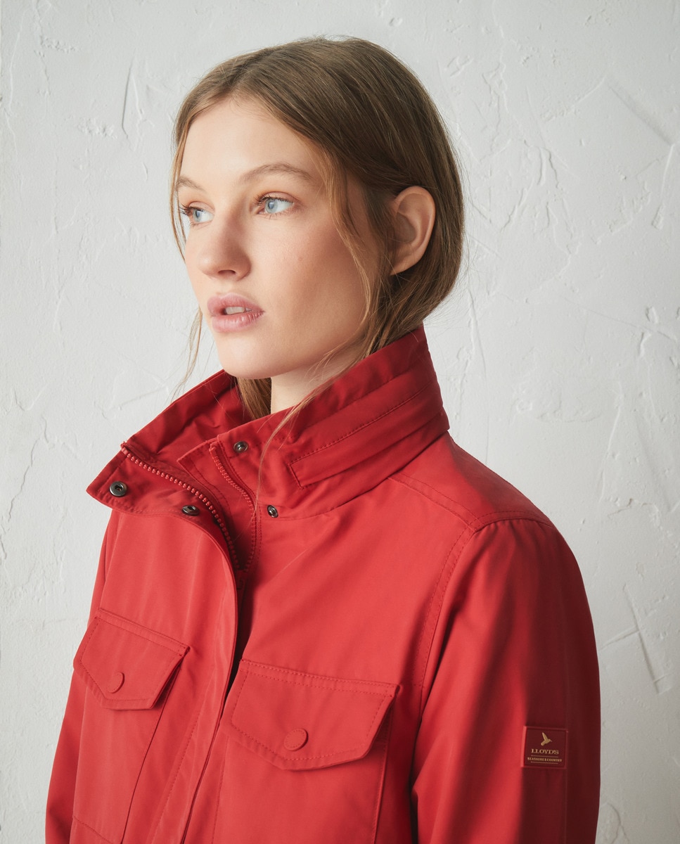 Parka Curta Básica com Capuz 600 Vermelho-2
