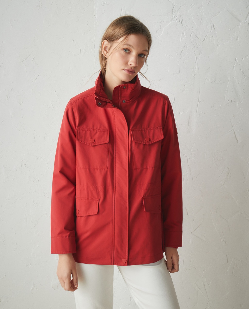 Parka Curta Básica com Capuz 600 Vermelho-1