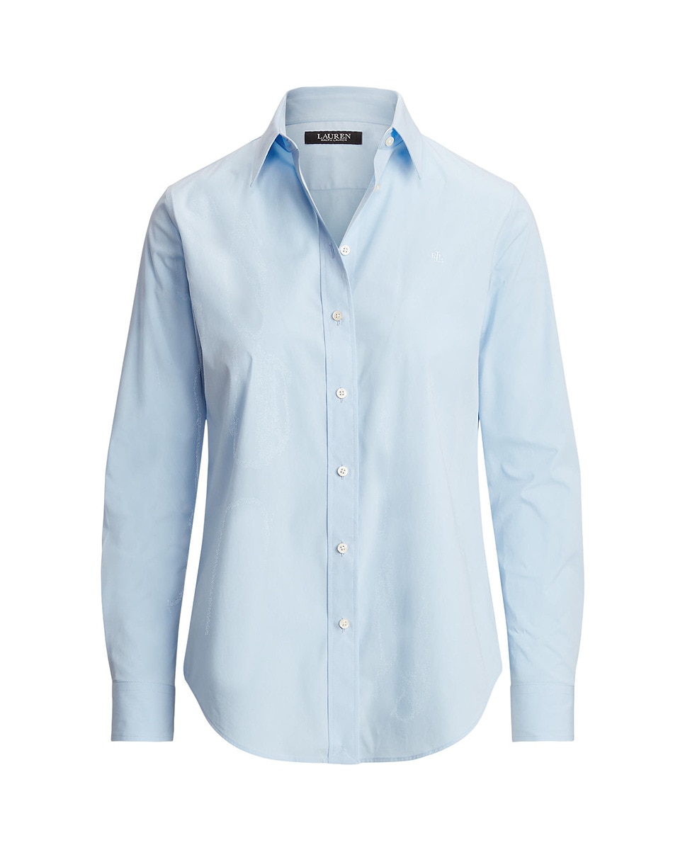 Camisa branca de mulher Lauren Ralph Lauren de manga comprida Azul-claro-5