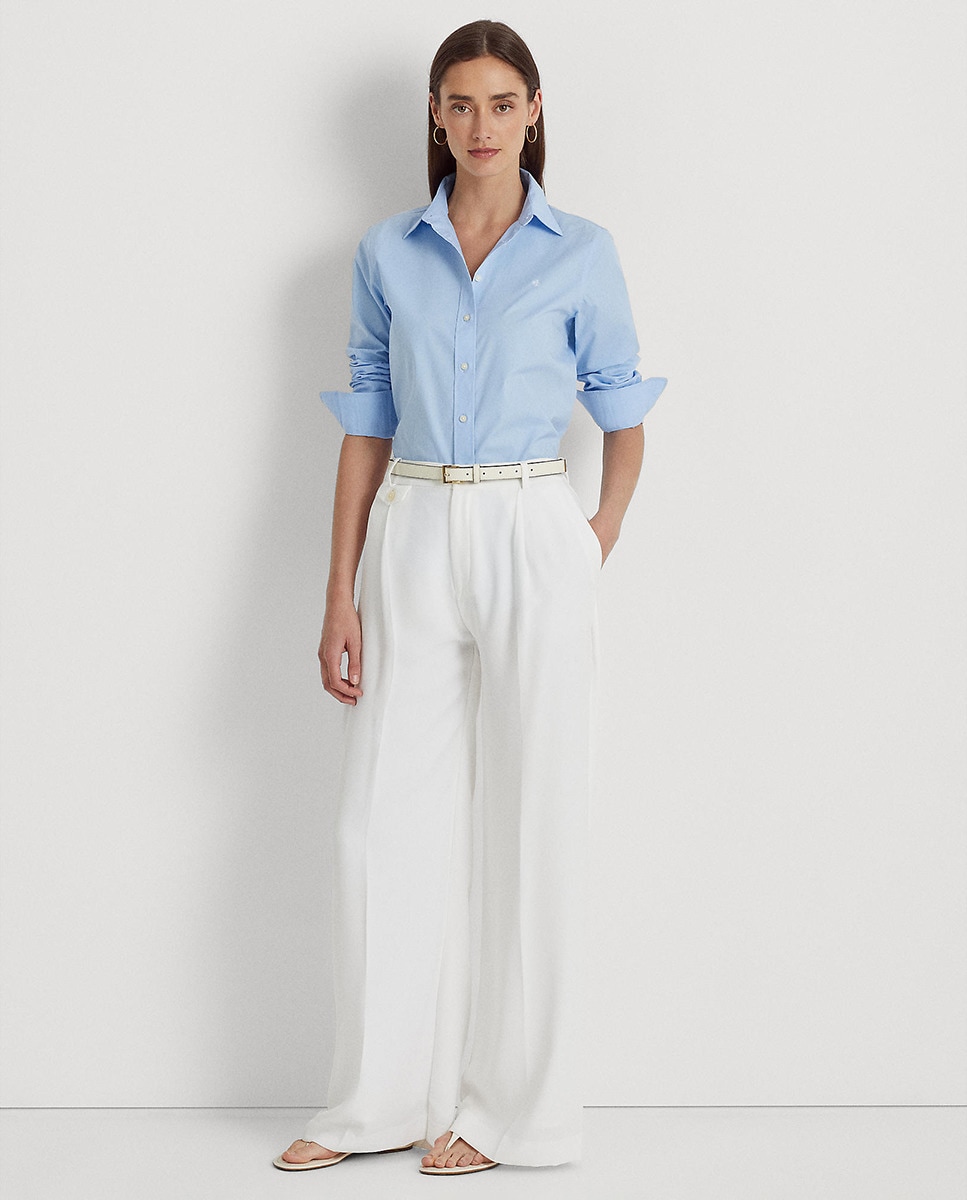 Camisa branca de mulher Lauren Ralph Lauren de manga comprida Azul-claro-6