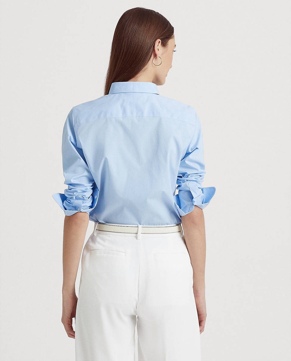 Camisa branca de mulher Lauren Ralph Lauren de manga comprida Azul-claro-3