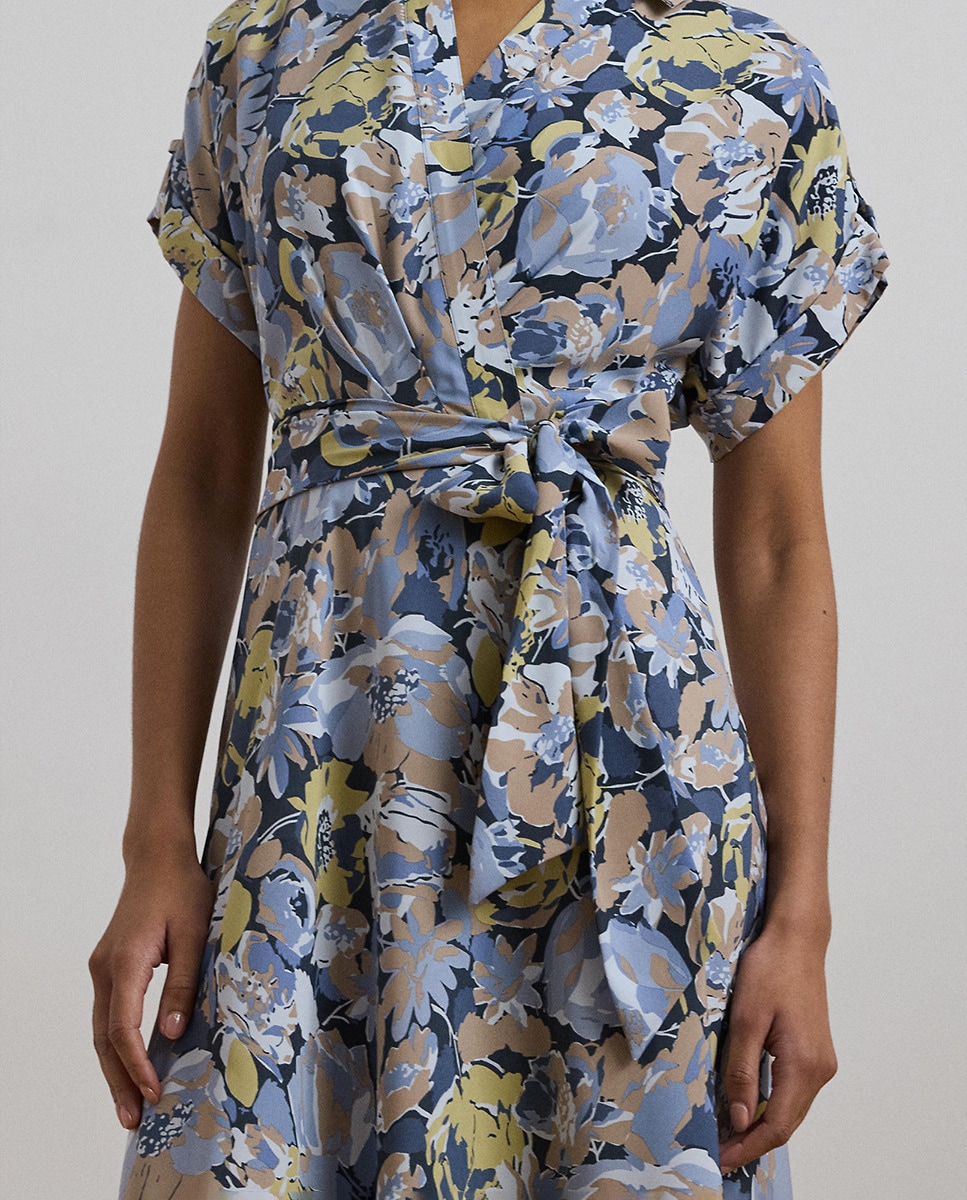 Vestido Camiseiro Midi com Cinto Azul-5
