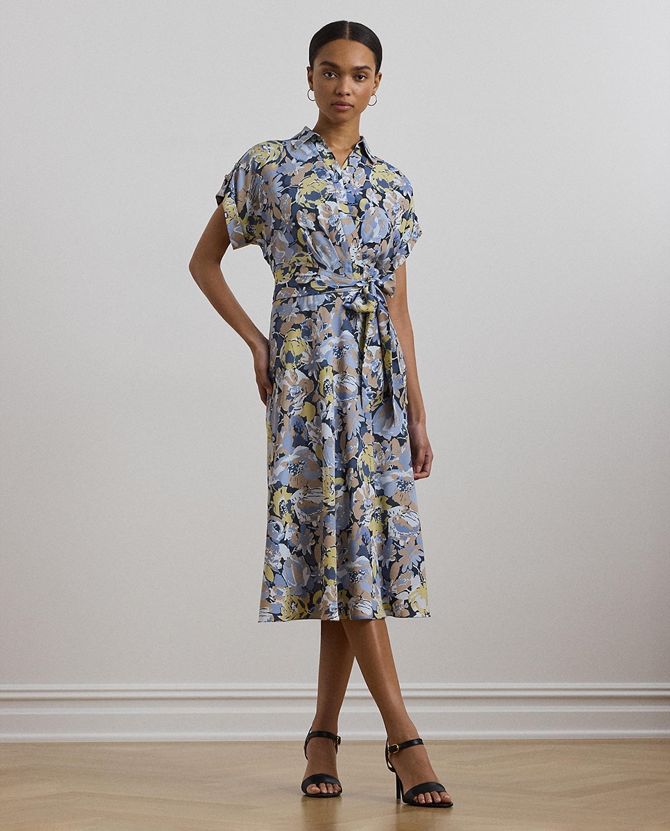 Vestido Camiseiro Midi com Cinto Azul-1