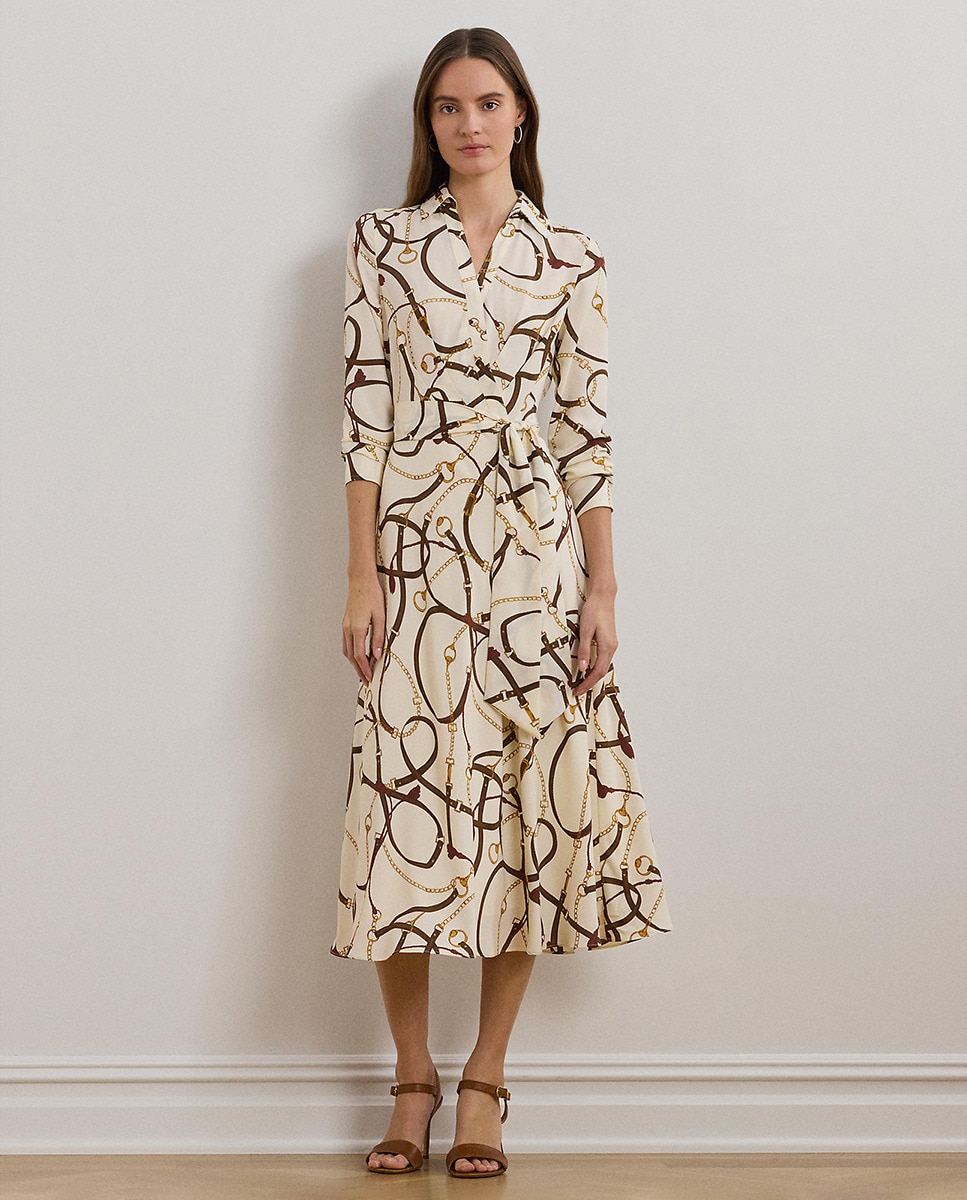 Vestido midi com estampado Creme-1