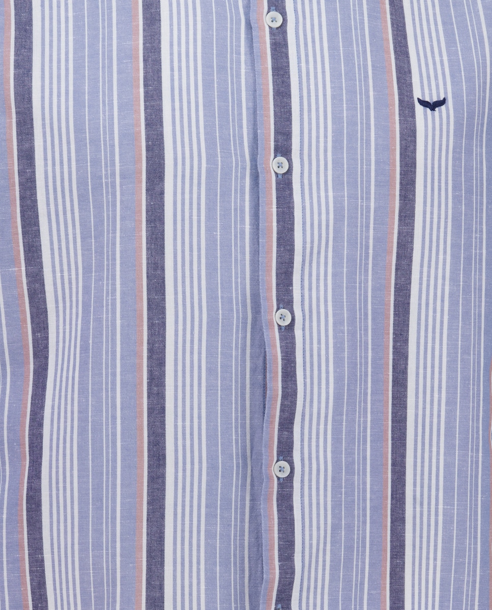 Camisa de Linho às Riscas Azul-5