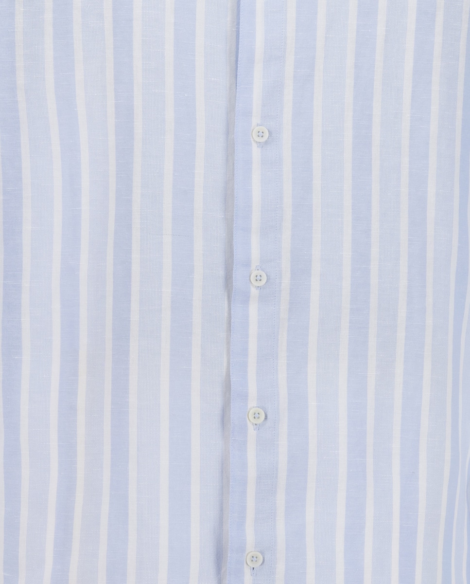 Camisa de Linho às Riscas Azul-5